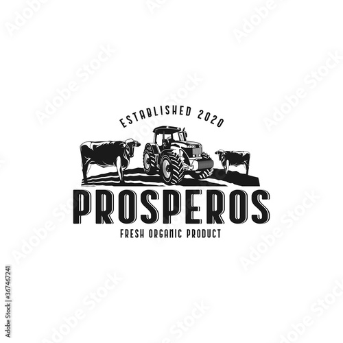Tractor Vintage Badge Logo Design Illustration For Farm. Tractor Vector