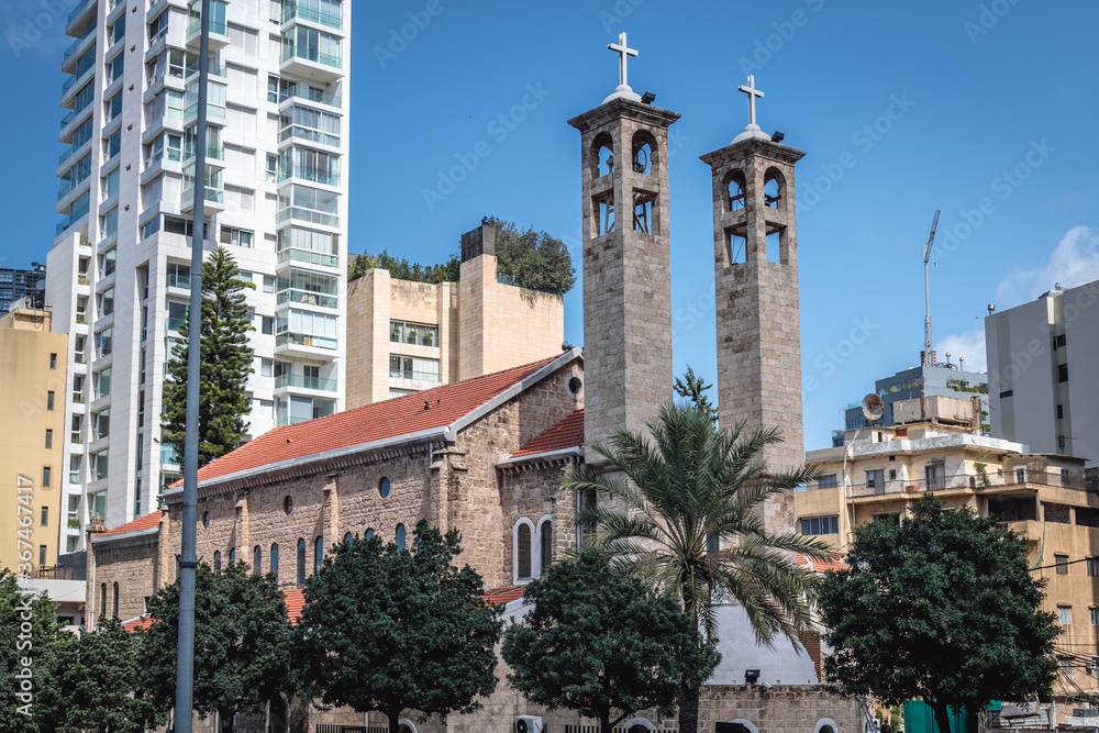 Exterior view of Church of St Maron Maronite in Centre Ville - Beirut Central District, Lebanon
