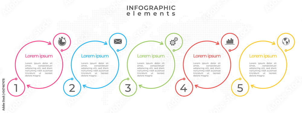 Timeline infographic template. Circle 5 options. Timeline infographic template. Circle 5 options.