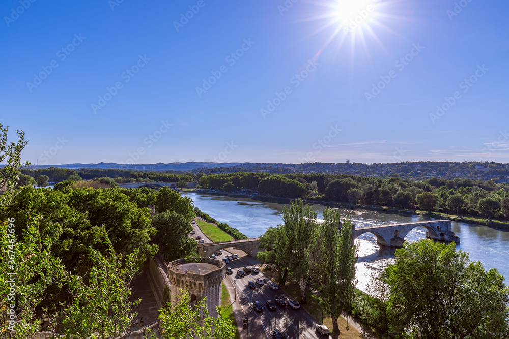 Historic Saint Benezet bridge on the Rhone river in Avignon city