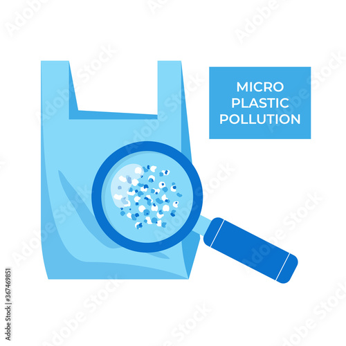 Micro plastic pollution concept. Microplastic in water. Vector illustration.