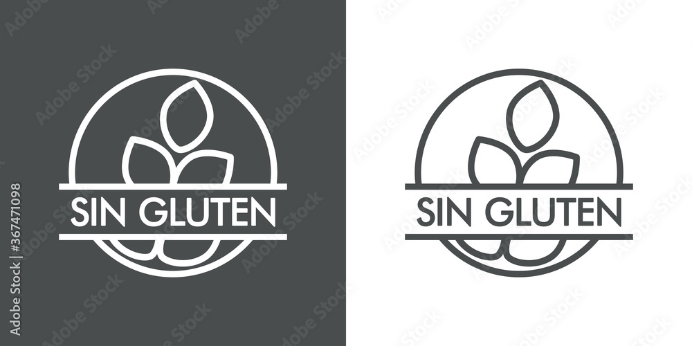 Icono plano lineal texto Sin Gluten en círculo con granos de trigo en ...