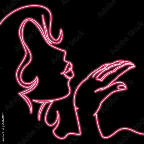 Continuous line drawing Woman blowing a kiss neon