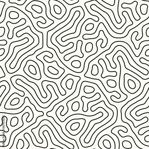 Abstract organic background, natural maze labyrinth, reaction diffusion pattern, black and white organic shapes