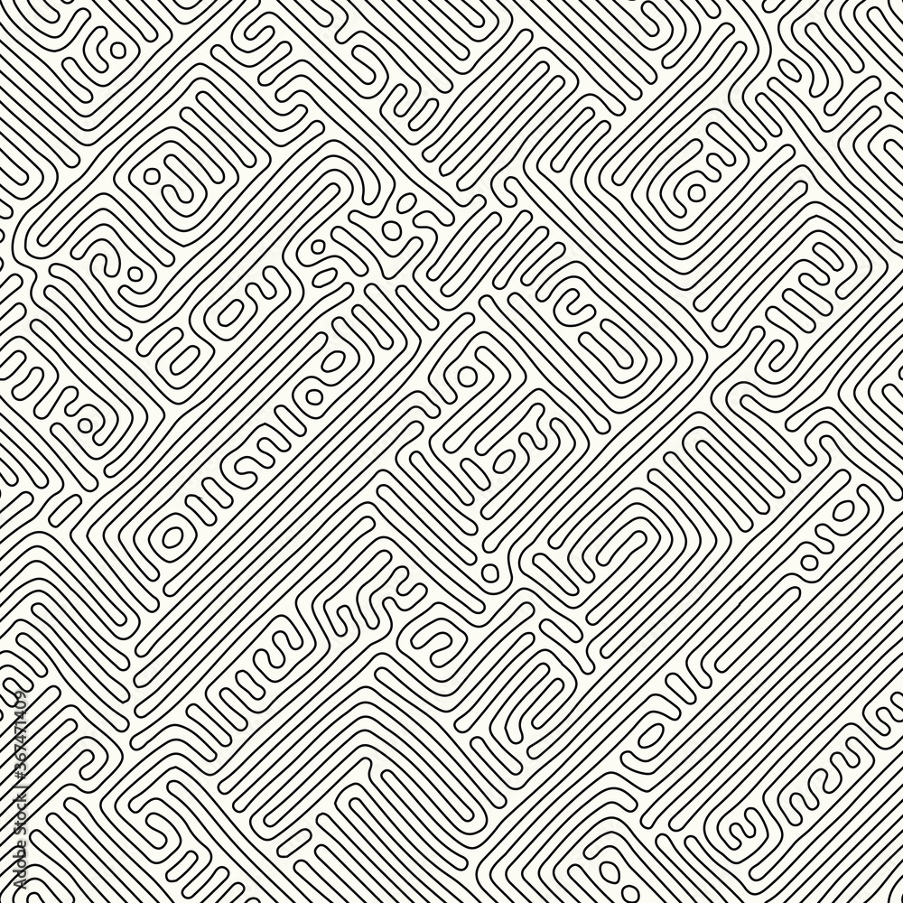 Abstract organic background, natural maze labyrinth, reaction diffusion pattern, black and white organic shapes