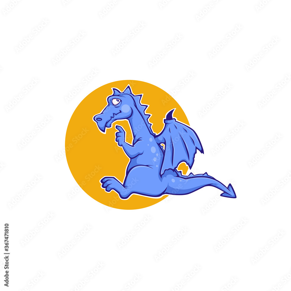 Obraz premium cute blue dragon, cartoon monster for your logo, label, emblem