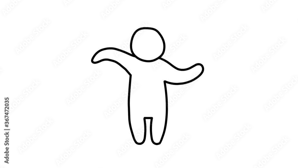 Simple looped animation of a dancing man, making waves with his hands. Dance of a person drawn with black lines on a white background. Simple looped animation of a dancing man, making waves with his hands. Dance of a person drawn with black lines on a white background.