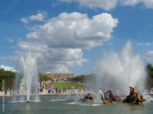 Versailles, France, the palace of Versailles with a beautiful garden in front of facade with a lot of fountains and statues