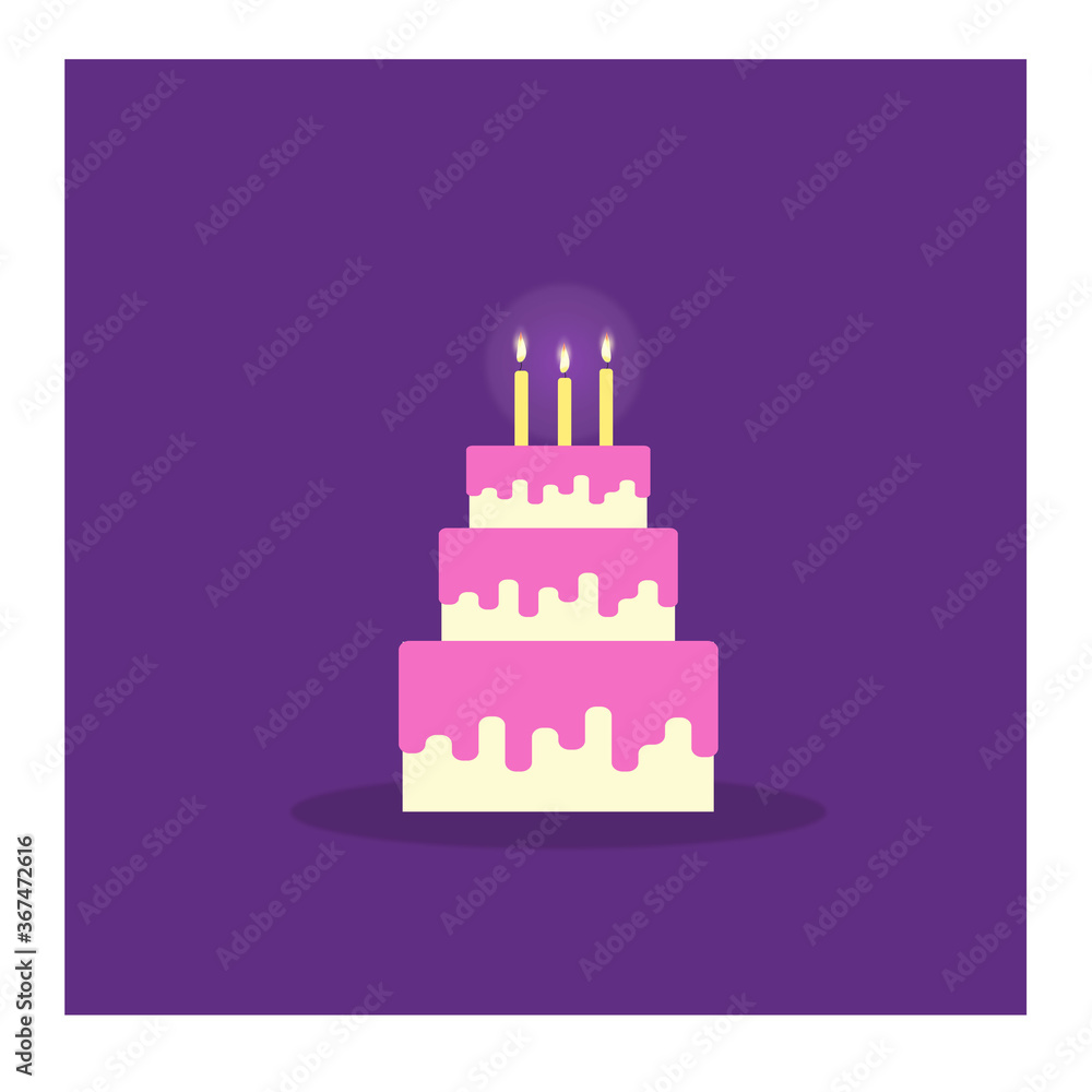 big cake with candles on purple background big cake with candles on purple background