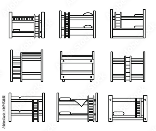 Family bunk bed icons set. Outline set of family bunk bed vector icons for web design isolated on white background