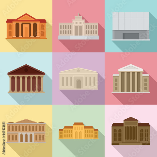 Theater museum icons set. Flat set of theater museum vector icons for web design