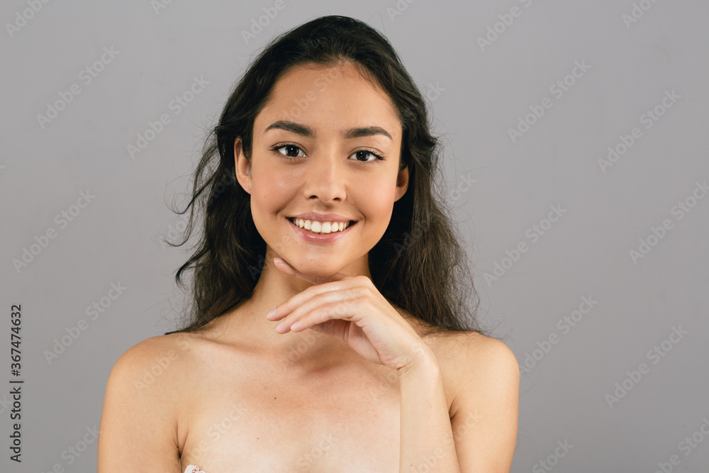 Obraz premium Long hair woman beautiful smile teeth face