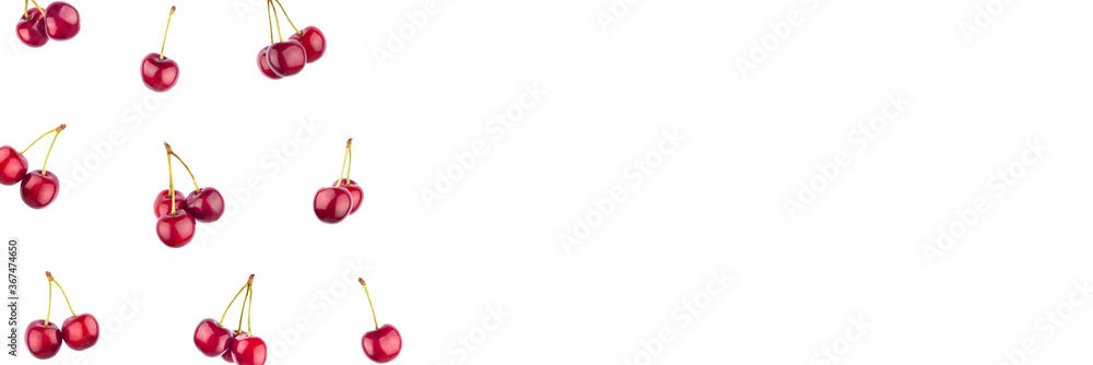 Set of ripe red sweet cherries isolated on white.