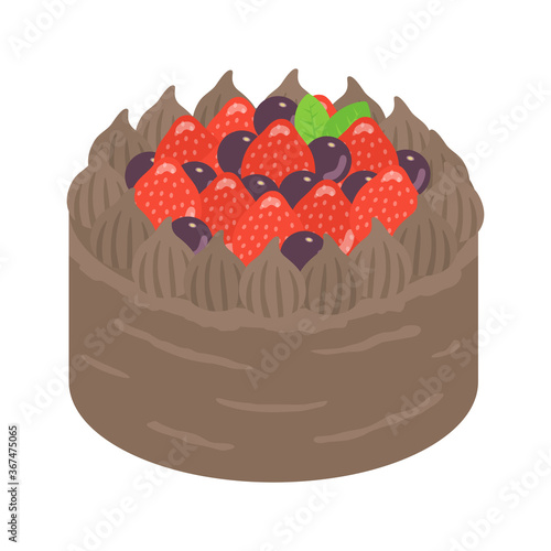 ベリーのチョコレートホールケーキのイラスト