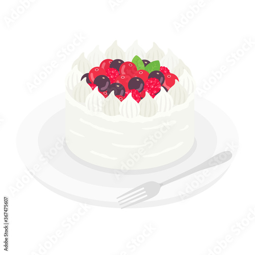 皿にのせたベリーケーキのイラスト
