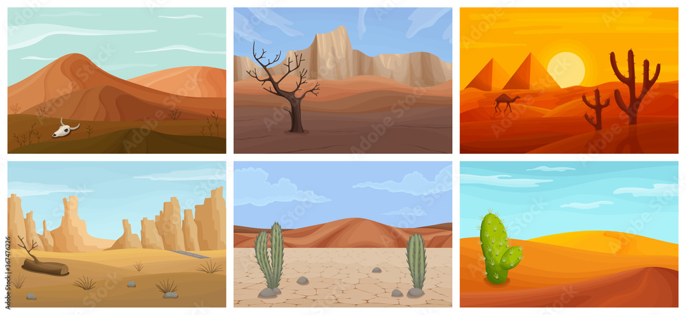 Landscape of desert vector cartoon set icon. Isolated cartoon set icon sahara.Vector illustration landscape of desert on white background.