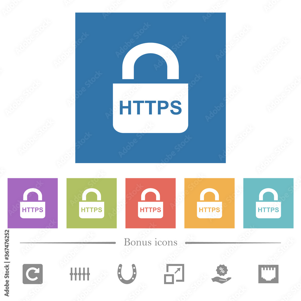 Secure http protocol flat white icons in square backgrounds Secure http protocol flat white icons in square backgrounds
