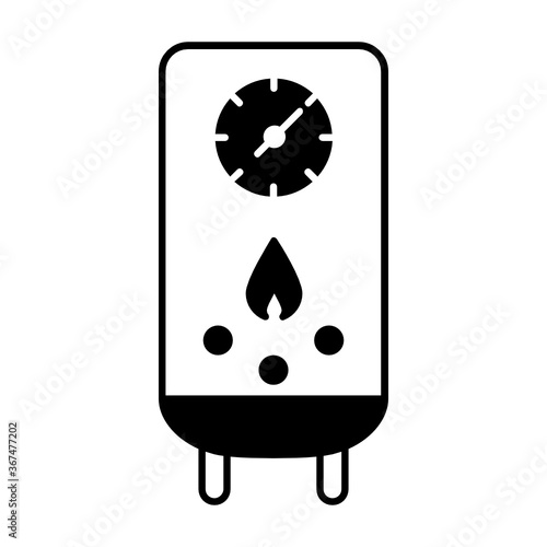 Gas Water Heater with Fire Flame Design, Combi boiler on white background, Bathroom Appliance vector glyph Icon Concept, bathroom facilities Object 