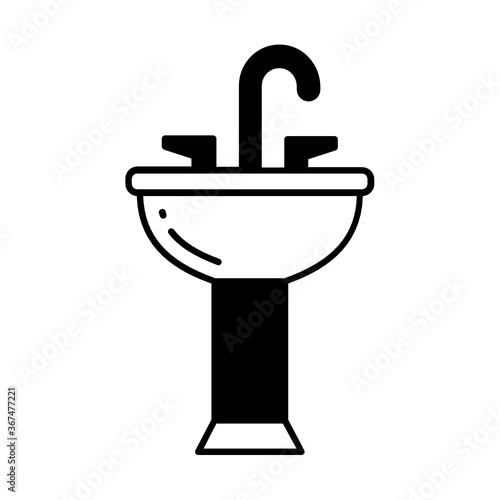 Washbasin with Water Mixer Concept Vector glyph Icon Design, Hand Wash bathroom facilities on white background 