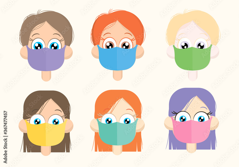 Man and Woman in medical face protection mask. Vector icon of people wearing protective surgical mask. illustration for concepts of disease, coronavirus, quarantine, social distancing Man and Woman in medical face protection mask. Vector icon of people wearing protective surgical mask. illustration for concepts of disease, coronavirus, quarantine, social distancing
