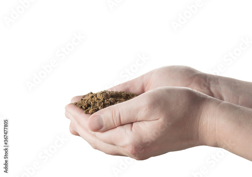 Hands with soil on white background