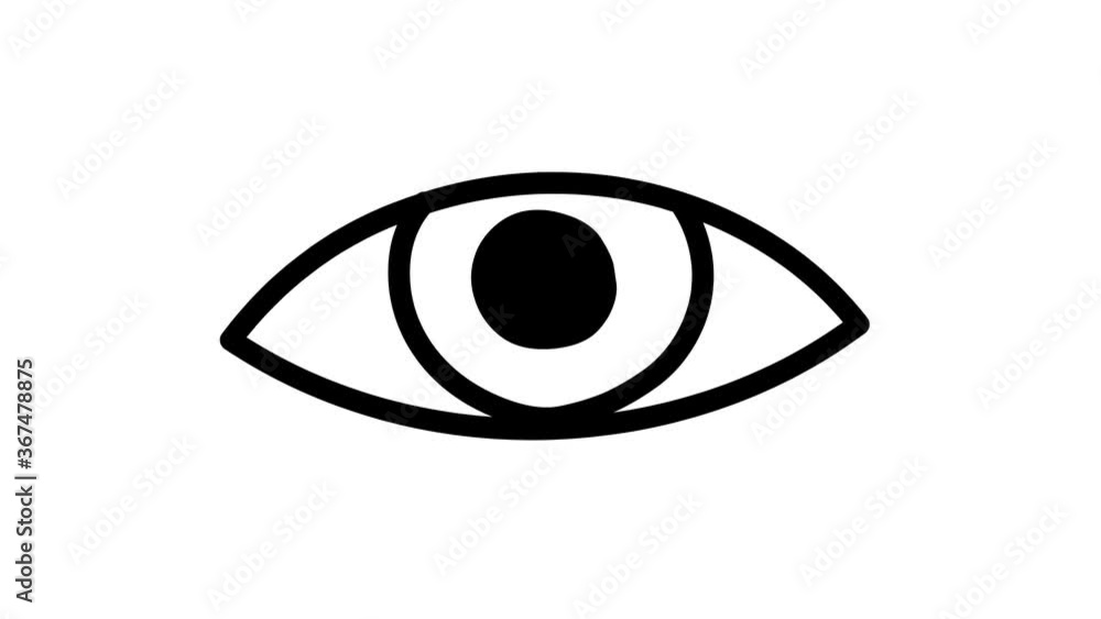 Simple looped animation of human eye drawn with black lines on white background. Simple looped animation of human eye drawn with black lines on white background.