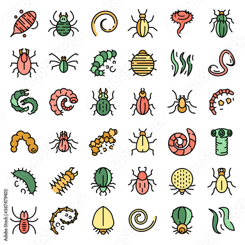 Parasite icons set. Outline set of parasite vector icons thin line color flat on white photo