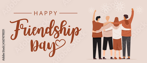 Happy friendship day, Back view of people hugging together, Vector