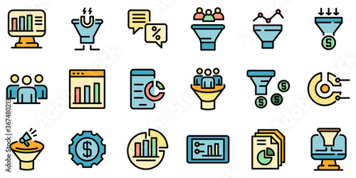 Conversion rate icons set. Outline set of conversion rate vector icons thin line color flat on white