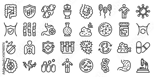 Probiotics icons set. Outline set of probiotics vector icons for web design isolated on white background