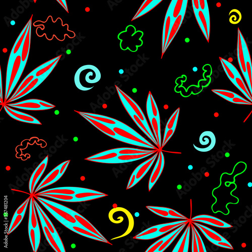 bright multicolor Cannabis leaves seamless pattern