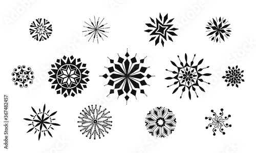 Hand drawn snowflakes. Snowflake isolated on whit background. Set snowflakes for design winter prints. Collection drawing Ice crystal ink freehand. Hand drawn Snowflake. Vector