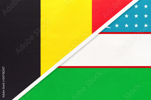Belgium and Uzbekistan  symbol of two national flags from textile. Championship between two countries.