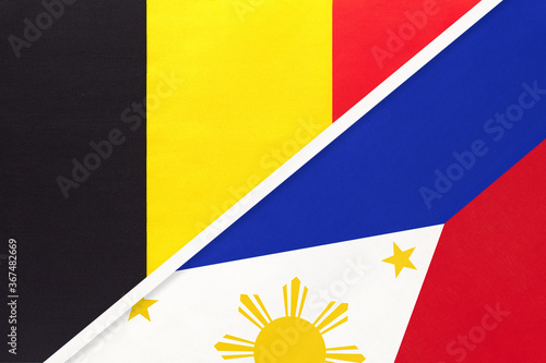 Belgium and Philippines, symbol of two national flags from textile. Championship between two countries.