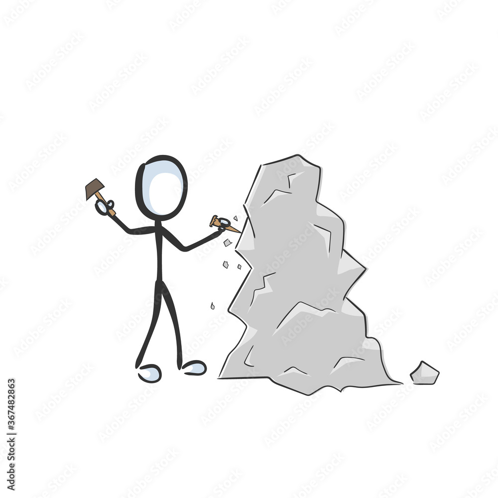 Vetor de Sculptor carving stone sculpture. Vector simple statue carver