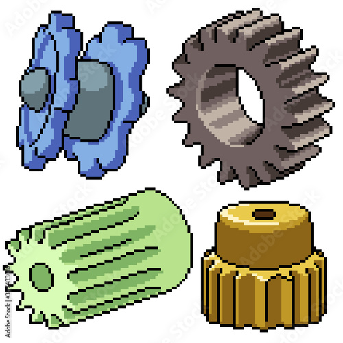 pixel art set isolated cog gear