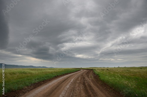 Cloudy sky in the Oglakhty reserve on the banks of the Yenisei River. Khakassia, Russia.