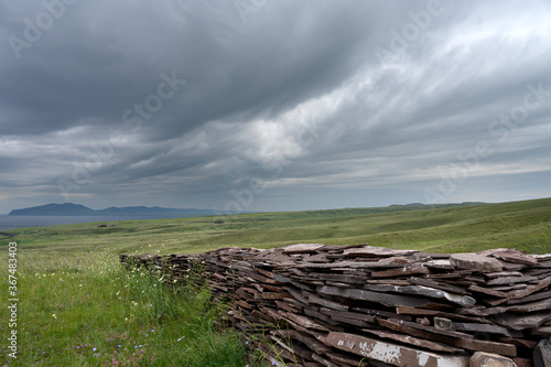 Cloudy sky in the Oglakhty reserve on the banks of the Yenisei River. Khakassia  Russia.