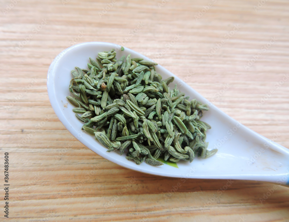 Spice - Fennel seeds. Fennel (Foeniculum vulgare) is a flowering plant species in Apiaceae family. It is a highly aromatic and flavorful spice used in cookery. Spice - Fennel seeds. Fennel (Foeniculum vulgare) is a flowering plant species in Apiaceae family. It is a highly aromatic and flavorful spice used in cookery.