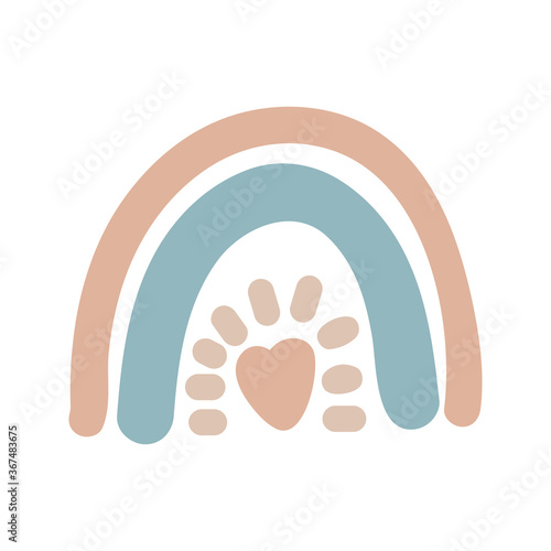 Vector adorable rainbow clipart in trendy Scandinavian style. Funny, cute, hygge illustration for poster, textile, decoration kids playroom or greeting card. Hand drawn print.