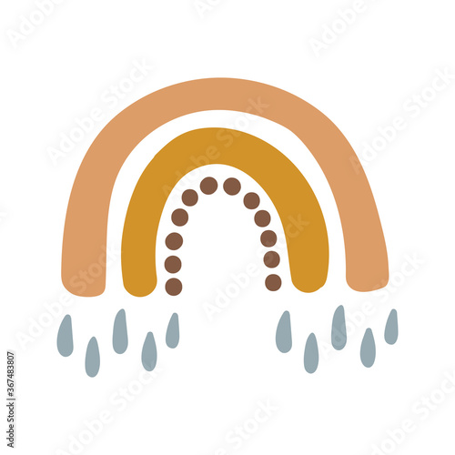 Vector adorable rainbow clipart in trendy Scandinavian style. Funny, cute, hygge illustration for poster, textile, decoration kids playroom or greeting card. Hand drawn print.