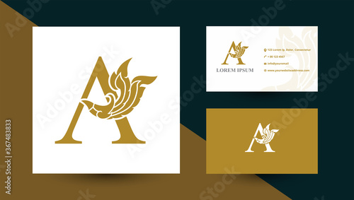Letter A logo design with Thai art element. Business card template. Vector