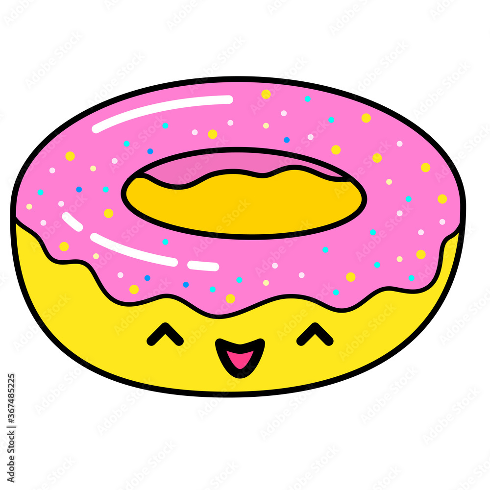 Kawai Donut. Sign, symbol, web element. Social media icon. Business concept. Tattoo template. Line art. Website pictogram. Kawai Donut. Sign, symbol, web element. Social media icon. Business concept. Tattoo template. Line art. Website pictogram.
