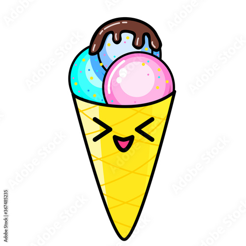 Kawai Ice cream. Sign, symbol, web element. Social media icon. Business concept. Tattoo template. Line art. Website pictogram.