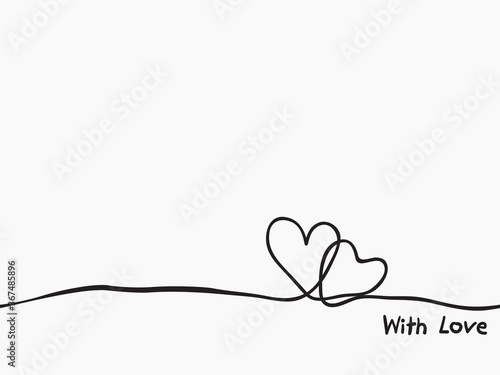 simple childish continuous hand drawn line art seamless two heart symbols for pattern, wallpaper, background, banner, label, texture, card, cover, etc. vector design.
