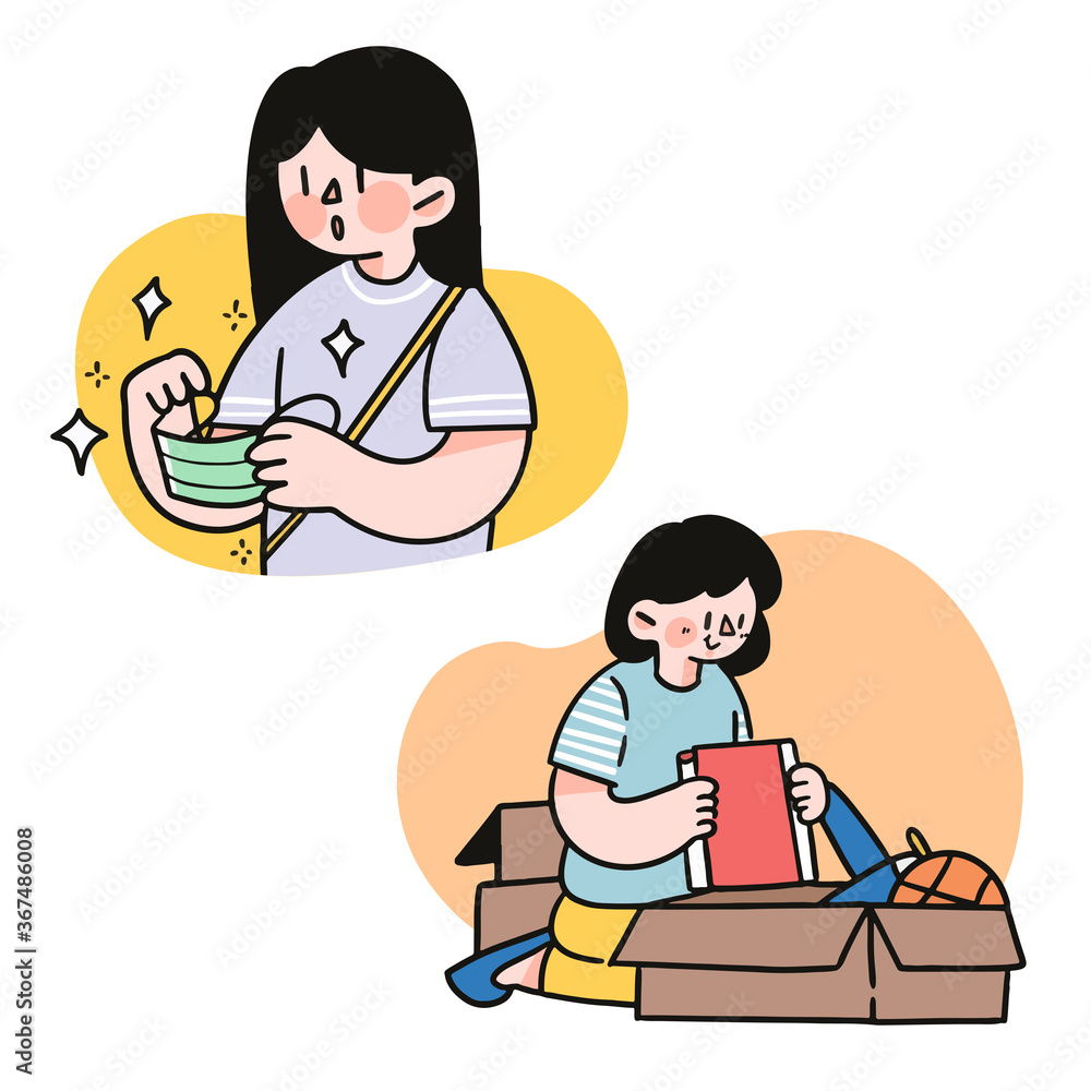 Let's Go Outside or Tidy Up Our Stuff Doodle Draw Vector Illustration