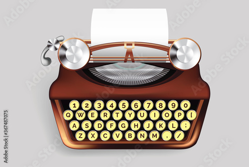 Realistic Detailed 3d Typewrite with Empty Paper Sheet. Vector