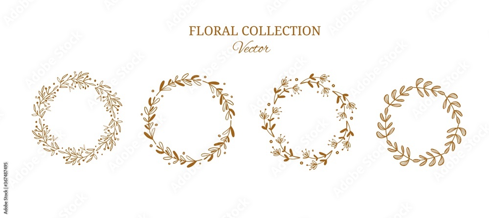 Floral wreaths vector collection. Golden decorative elements