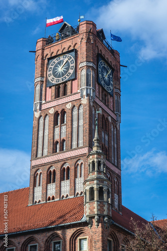 Tower of Old Town City Hall on the main square of historic part of Torun city in north central Poland