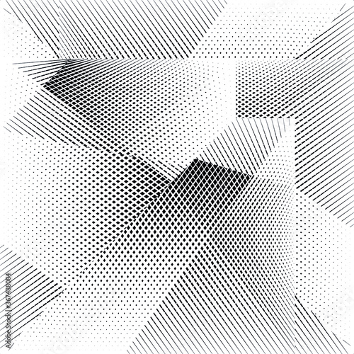 Abstract halftone dots and lines light background, geometric dynamic pattern, vector modern design texture.